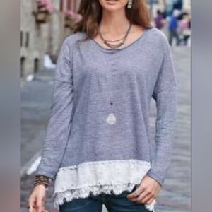 Cute Sundance Navy and White Striped Long Sleeve Top